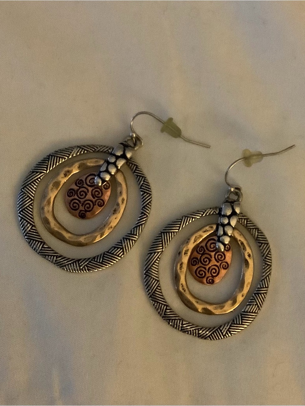 Mixed-Metal Spiral Drop Hoop Earrings